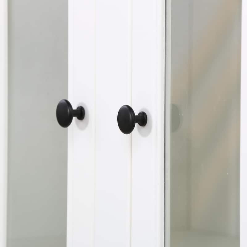 75.25"Tall Display Cabinet and Two Triangle Sided Bookshelves, 69.25"Wide Retro Style Wall Suit with Glass Doors