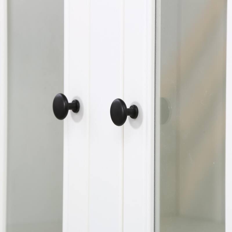 75.25'' Tall Display Cabinet with Double Glass Doors, Traditional Style China Cabinet Hutch Cabinet for Hallways Living