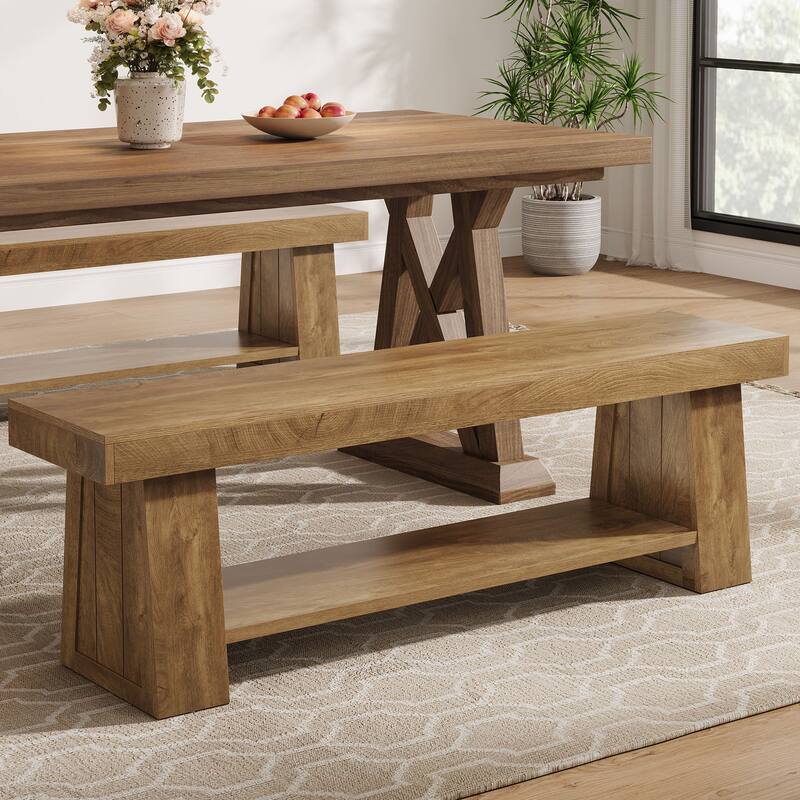 63" Wooden Entryway Bench with Storage Shelf, Extra Long Bench, Hallway Bench for Living Room, Bedroom, Kitchen