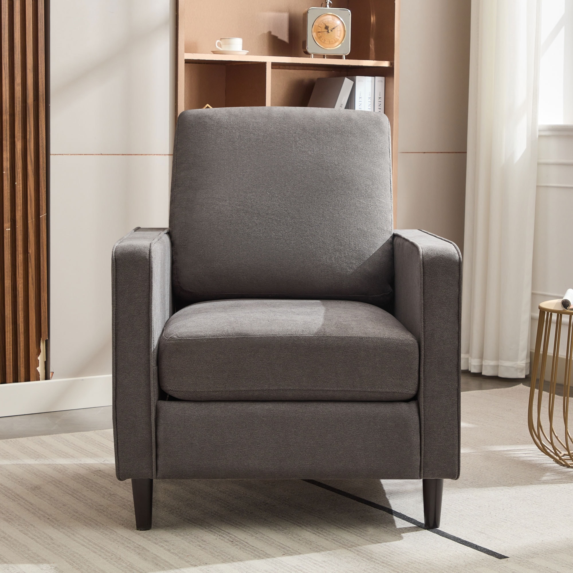 Dark Grey Armchair, Accent Chair with Side Pockets,Reading Sofa