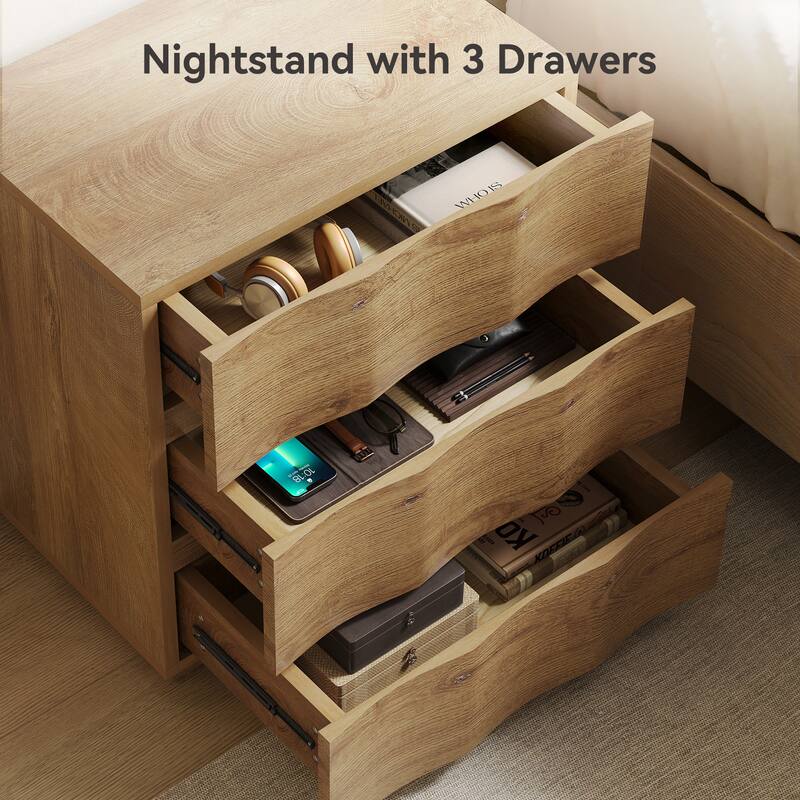 Wood Drawer End Table, Storage Nightstand, Bedroom Living Room Closet Bedside Table Small Dresser Accent Table