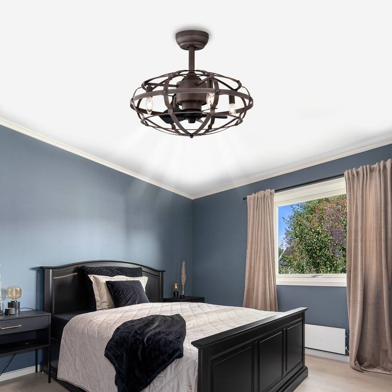 Modern Enclosed Ceiling Fan Light with Reversible Motor and Remote Control, Adjustable Fan Speed for Bedroom and Living Room