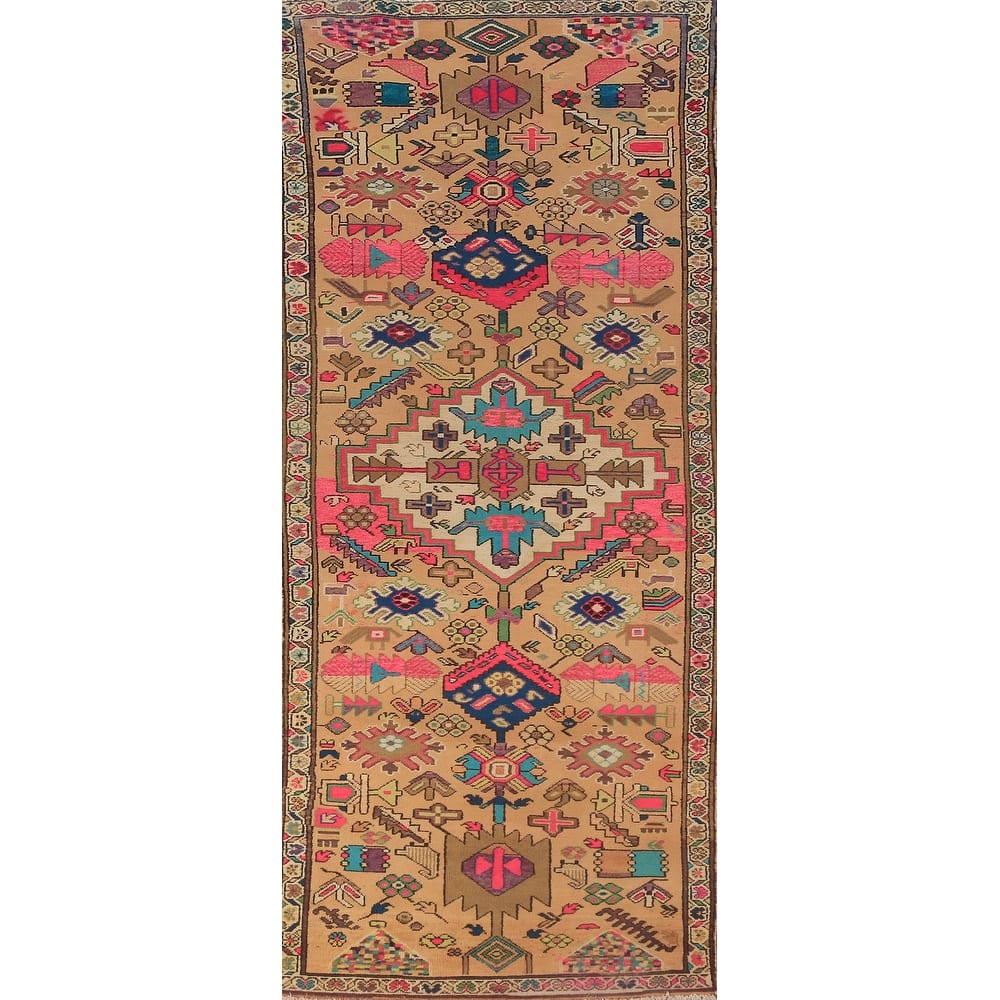 Geometric Ardebil Persian Runner Rug Handmade Wool Carpet - 3'6"x 9'7"