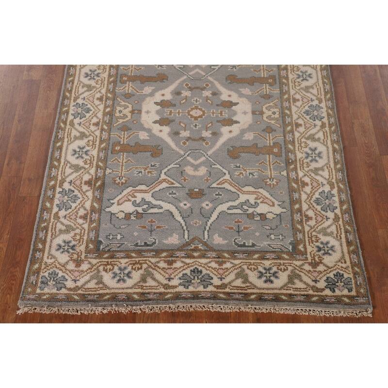 All-Over Gray Oushak Indian Area Rug Handmade Wool Carpet - 4'1"x 5'11"