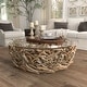 preview thumbnail 48 of 63, Brown Driftwood Handmade Collage and Pedestal Base Coffee Table with Tempered Glass Top - 48" round x 16" 48" round x 16" - Brown - Round