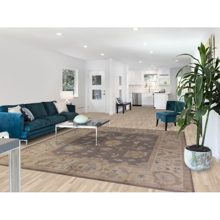 Hand Knotted Oriental 100% Wool Carpet Transitional All-Over Greys & Charcoal Oushak Area Rug - 9' 5'' X 8' 2''