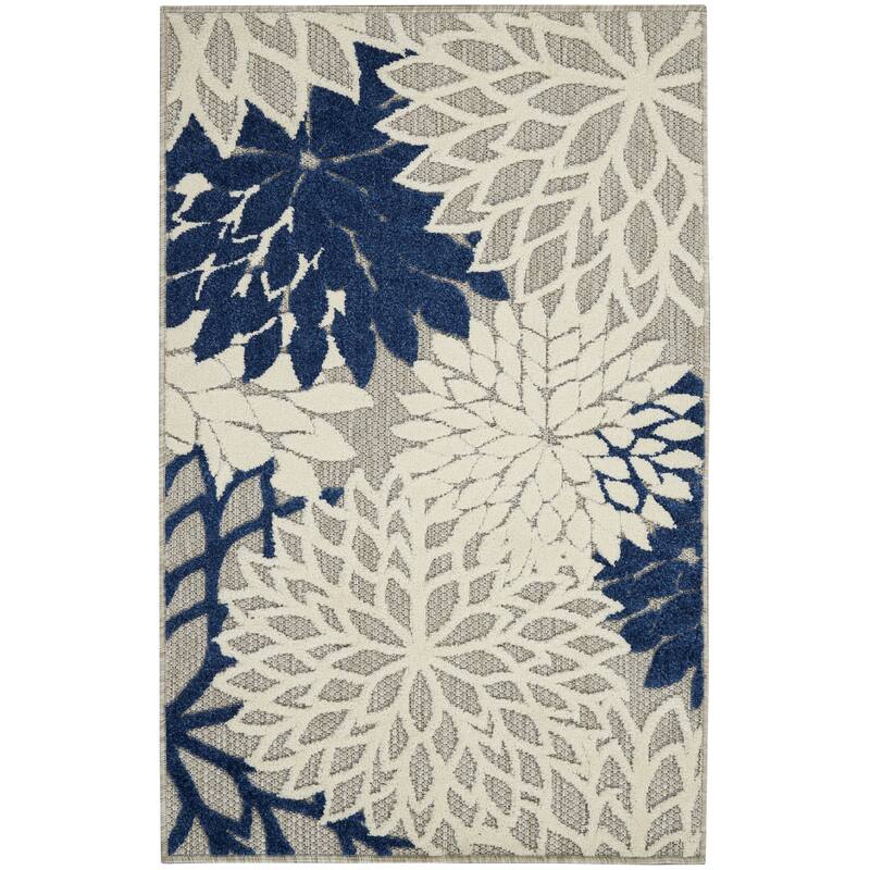 Nourison Aloha Floral Modern, Indoor/Outdoor Area Rug - 2'8" x 4' - Ivory/Navy Blue