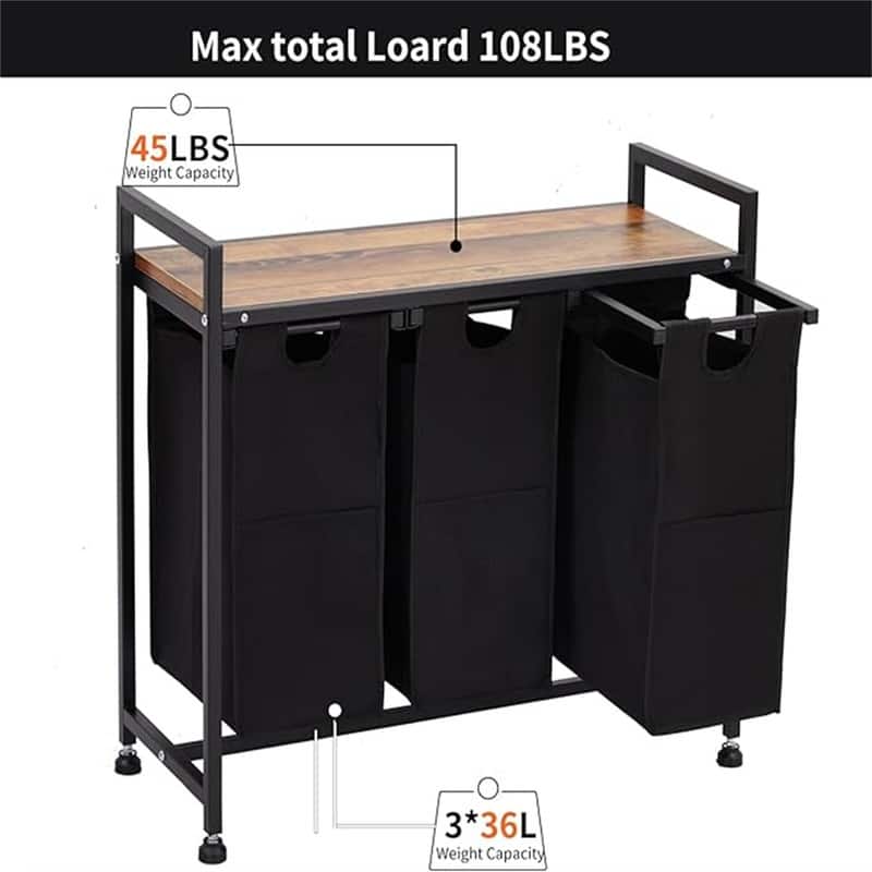 3 X 36L Laundry Bags 2 Tier Adjustable Storage Shelf - 33.2"L x 13"W x 28.4"H