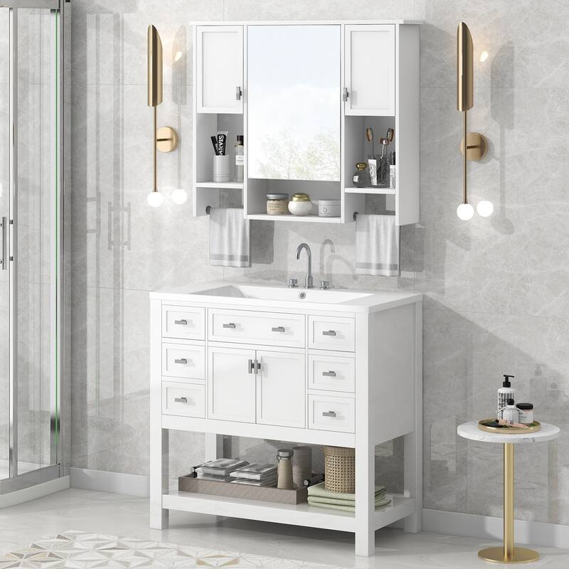 Solid Wood Bathroom Vanity with Top Sink with Towels Bar - 36'' x 18''