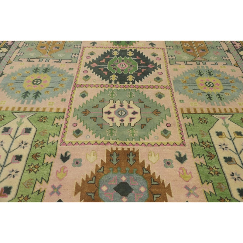 Hand-knotted Traditional Wool Peach Geometric Oriental Area Rug - 12' 0'' X 9' 0''