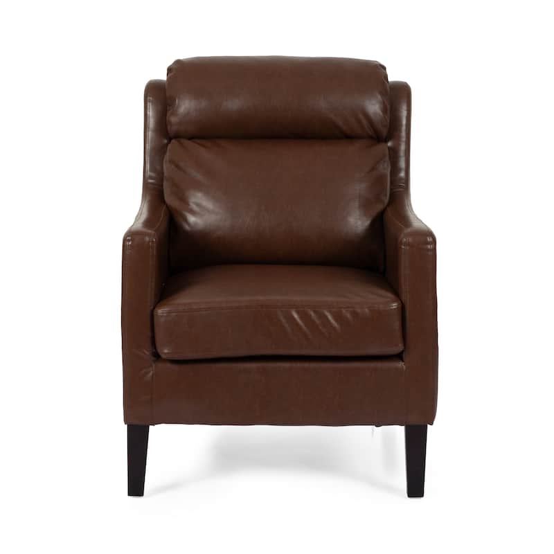 Modern 28.25" High Back Upholstered PU Club Chair with Rubber Wood Legs and Waterfull Back