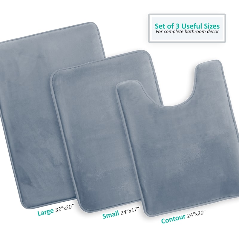 Clara Clark Ultra Soft Plush Bathroom Rug - Non-Slip, Velvet, Memory Foam Bath Mat - Set of 2
