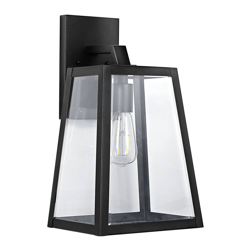 Westfield 9" Iron/Glass Modern Industrial Angled LED Outdoor Lantern, Black by JONATHAN Y