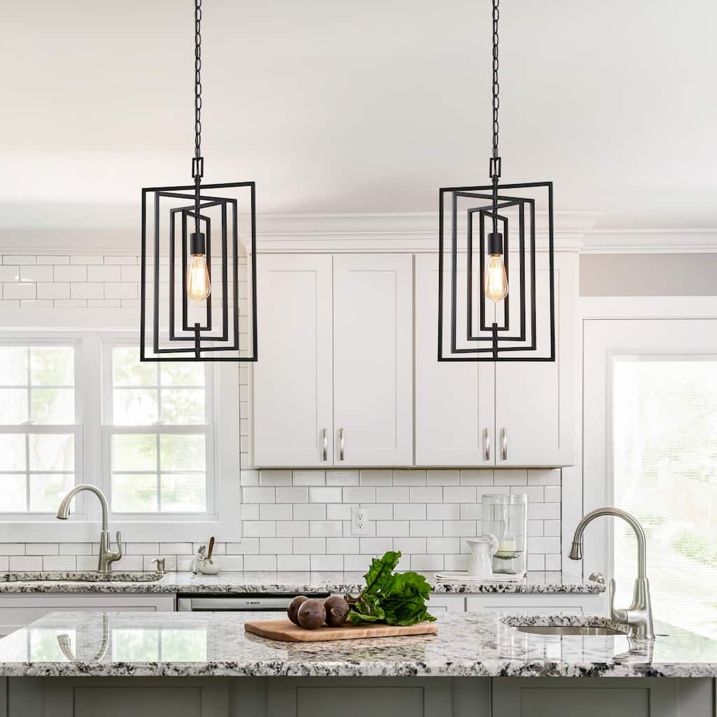 Contemporary 1-Light Black Rectangle Kitchen Island Pendant Lights - W12"xH20.4"