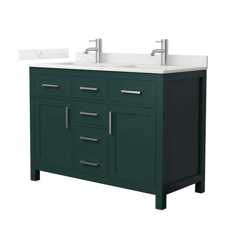 Wyndham Collection WCG2424-48D-QTZ-UNSMXX Beckett 48" Free Standing - Green / Giotto Quartz Top / Brushed Nickel