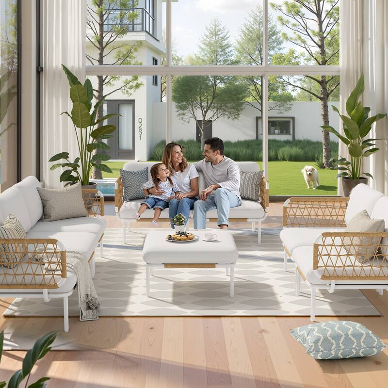 VredHom Outdoor Patio Aluminum PE Rattan Sectional Sofa Free Combination Conversation Seating Sets with Cushions