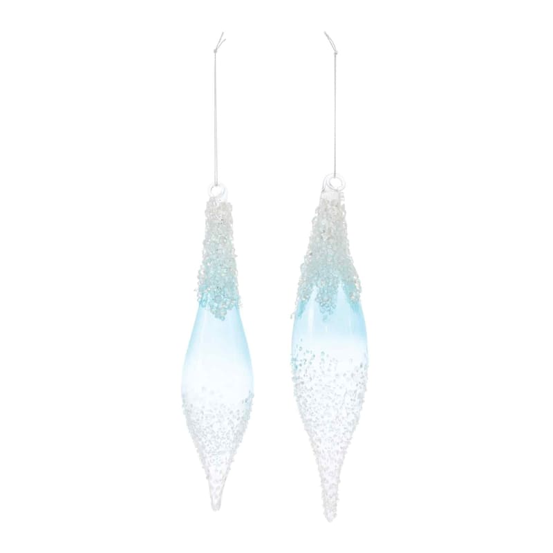 Beaded Glass Christmas Drop Ornaments 9" (230Mm) Blue and White 12Ct