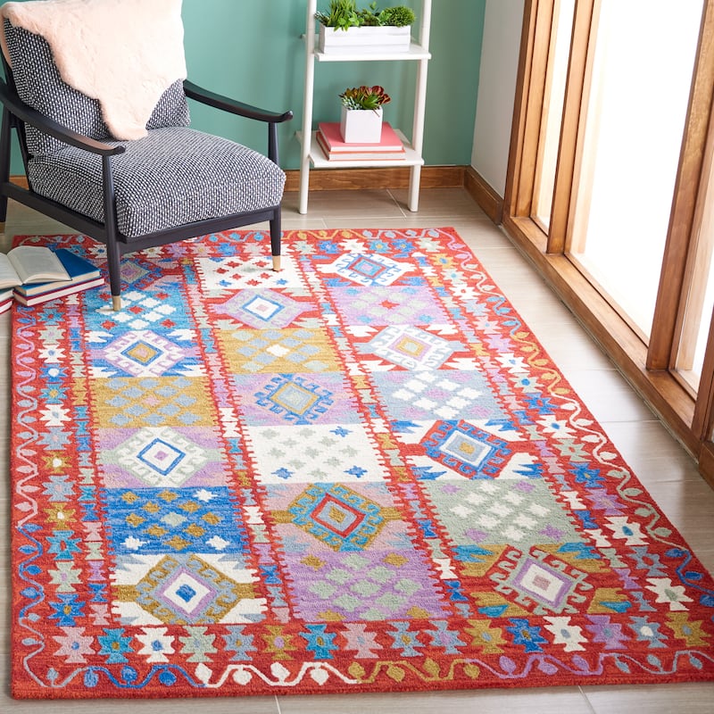 SAFAVIEH Handmade Aspen Þorkatla Boho Tribal Wool Rug - 3' x 5' - Red/Ivory