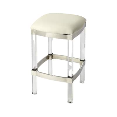 Steel Backless Counter Height Bar Stool with Acrylic Frame and Footrest - 14.5” x 14.5” x 24” (D x W x H)