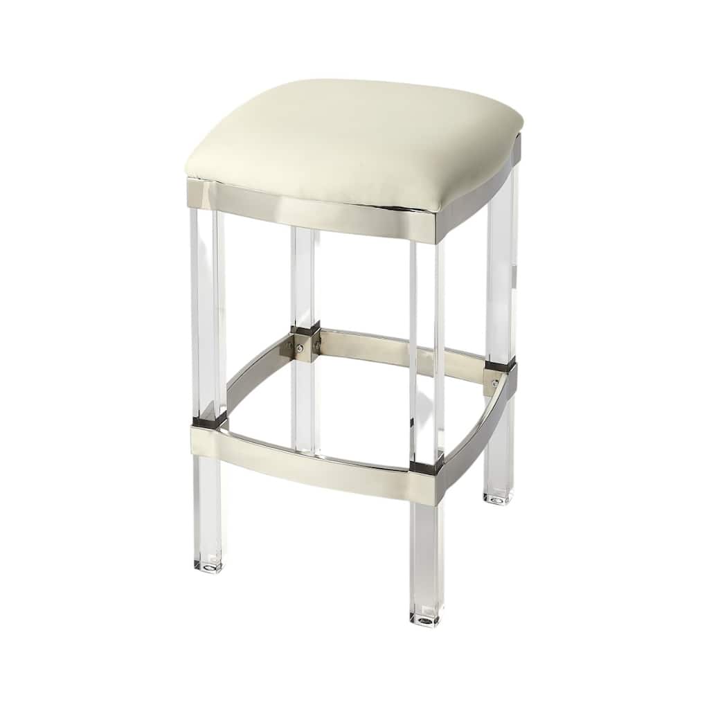 Steel Backless Counter Height Bar Stool with Acrylic Frame and Footrest - 14.5” x 14.5” x 24” (D x W x H)