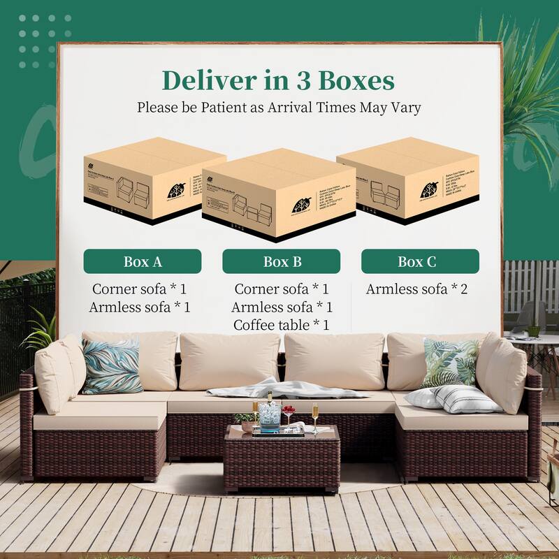 UPHA 6-Person Outdoor Section Group Patio Wicker Conversation Set