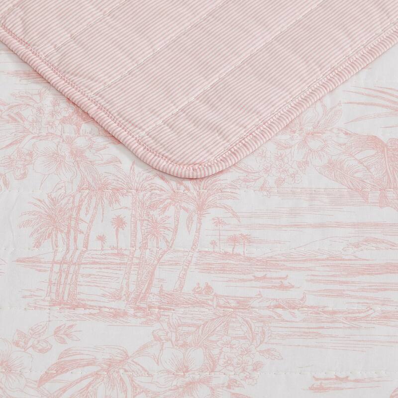Tommy Bahama Beach Bluff Toile Cotton Reversible Pink Quilt Set