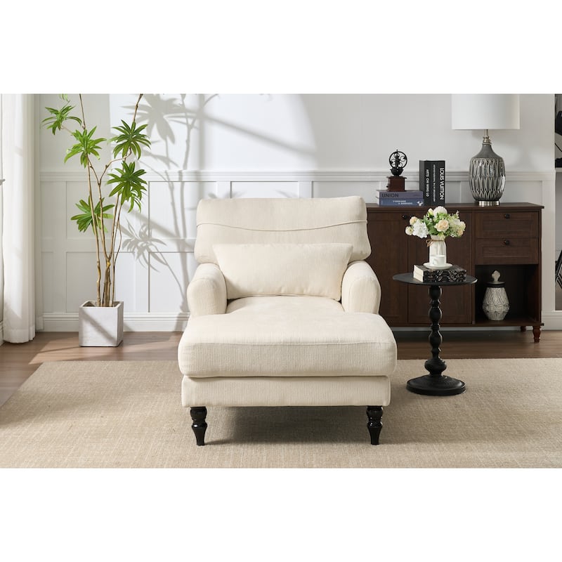 GDFStudio - Marcelline Chaise Lounge Recliner with Solid Wood Frame and Cushion