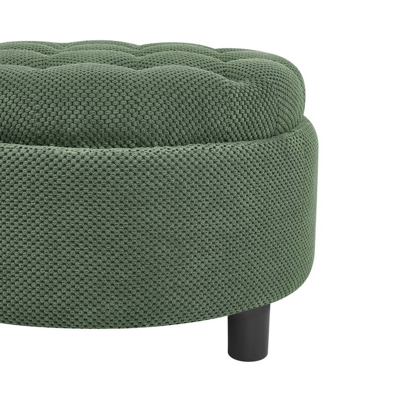 25"Round Storage Ottoman with Tray,ModernTufted Fabric Circle Coffee Table with Storage,Upholstered Ottoman with Removable Top