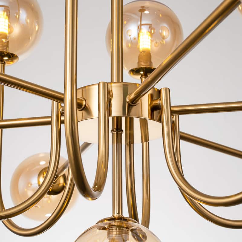 13-Light Modern Amber/ Smoke Grey Cluster Glass Globe Bubble Chandelier Tiered Sputnik Glass Magic Bean Molecule Ceiling Light