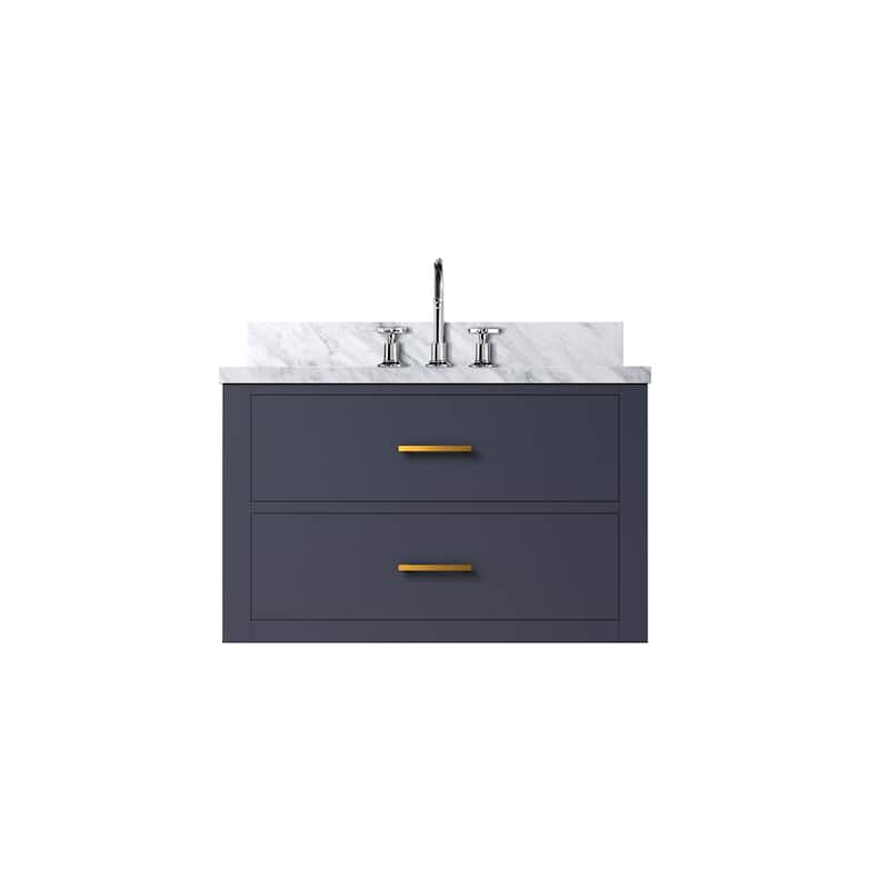 Castor Bath Vanity with Carrara Marble Top, Sink and Faucet - 30 inch - Blue