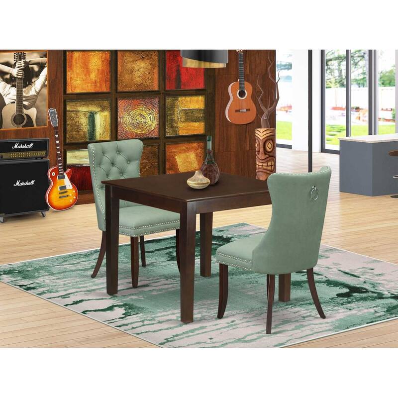 3-Piece Mahogany Finish Square Solid Wood Top Dining Table Set