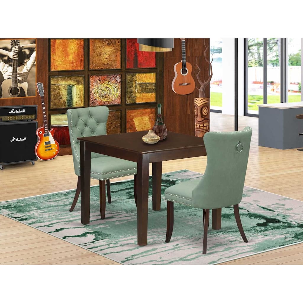 3-Piece Mahogany Finish Square Solid Wood Top Dining Table Set