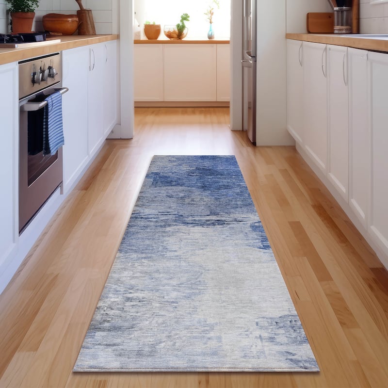 Premium Washable Super Soft Watercolor Mayfield Rug - Blue - 2' 3" x 7' 6"