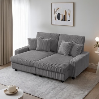 74'' Wide Upholstered Chaise Lounge Loveseat with Adjustable Backrest