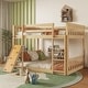 preview thumbnail 4 of 12, Floor Bunk Bed Twin Over Twin Size Bed with Convertible Climbing Ramp, Dual Ladders, Guardrails for Kids Playhouse Bed Design