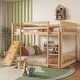 preview thumbnail 3 of 12, Twin over Twin Floor Bunk Bed with Playhouse Design, Ramp & Dual Ladders