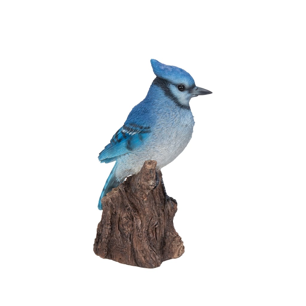 6.5" Blue White Motion Activated Singing Blue Jay Stump Figurine
