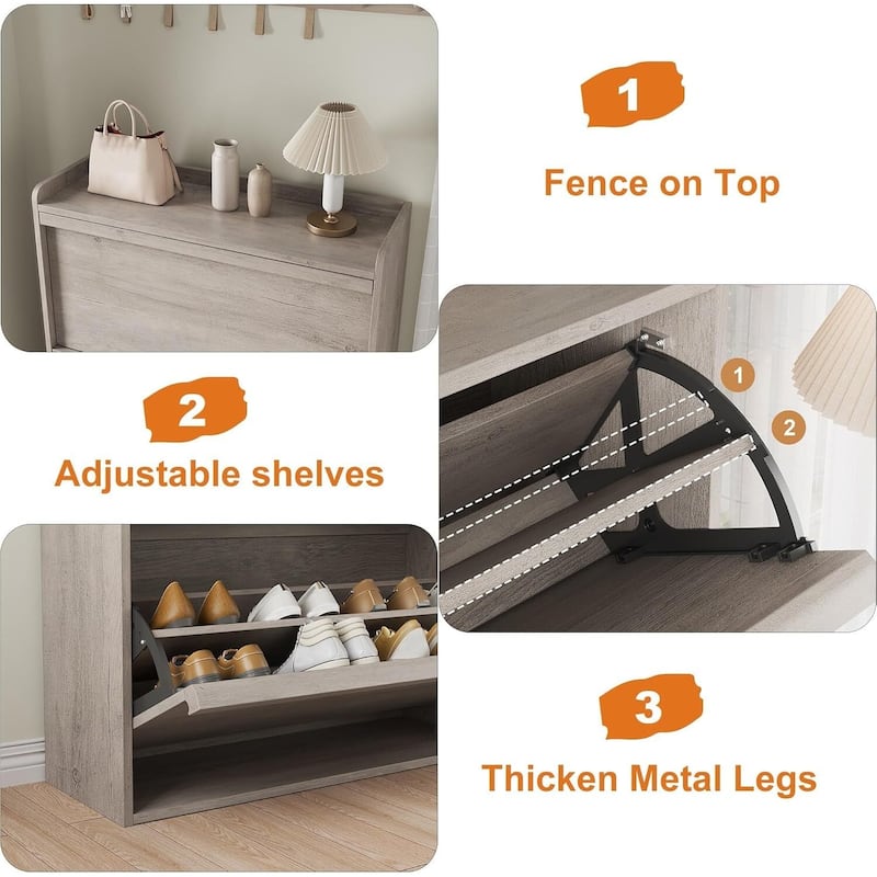 Narrow Shoe Cabinet Organizer with 3 Flip Drawers for Entryway, Hallway, Living Room