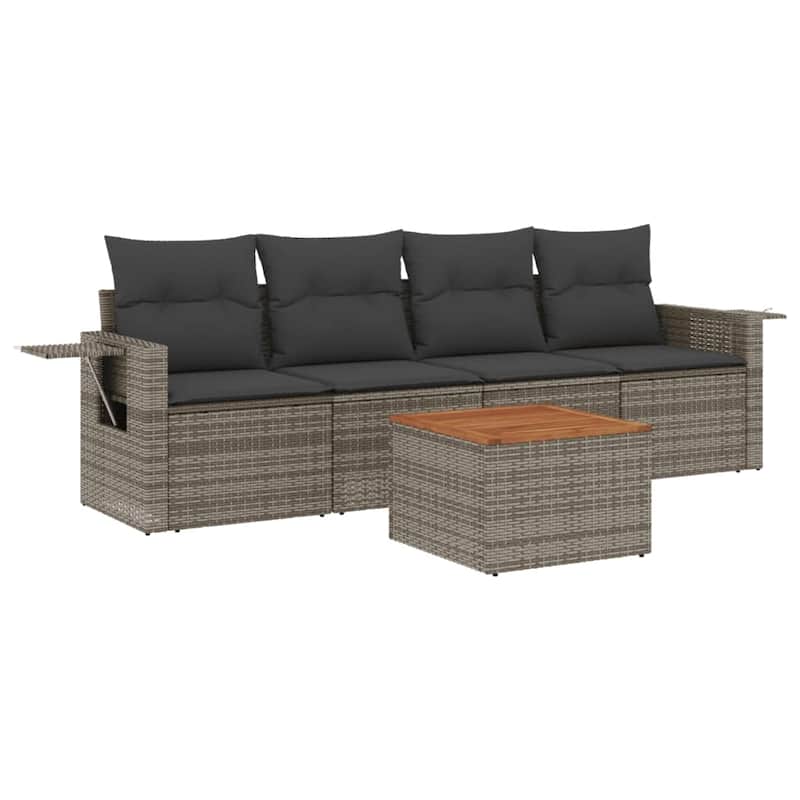 vidaXL Patio Sofa Set with Cushions Outdoor Furniture 5 Piece Poly Rattan - 21.7 x 21.7 x 14.6