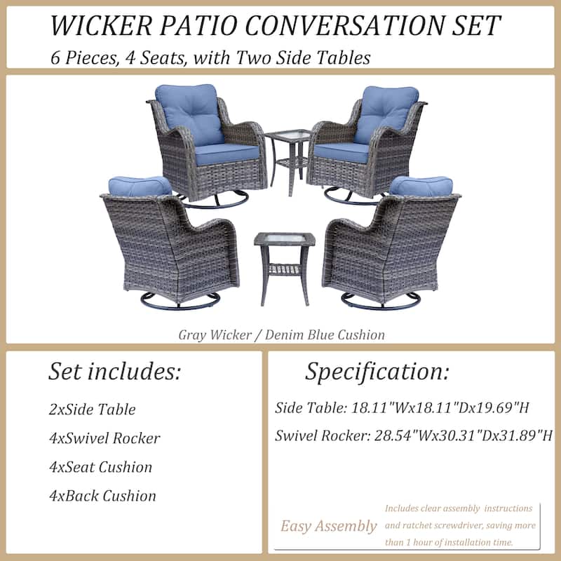 High Back Rattan Wicker Outdoor Patio Conversation Swivel chairs Sets