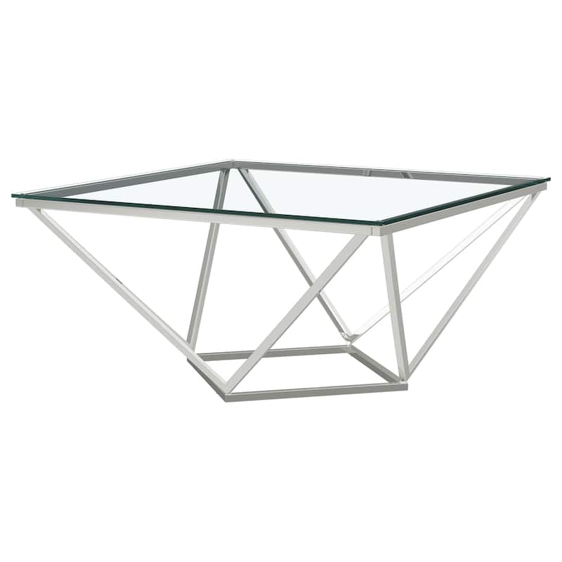 Brittania Square Glass Top Geometric Coffee Table Nickel - Nickel - Glass