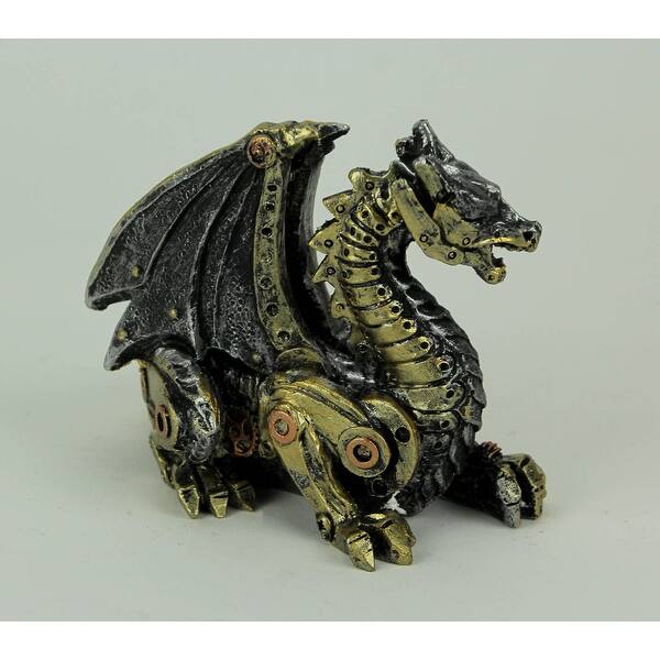 Shop Metallic Silver And Gold Sitting Steampunk Dragon Statue 3 5 X 4 5 X 3 Inches On Sale Overstock 27789785