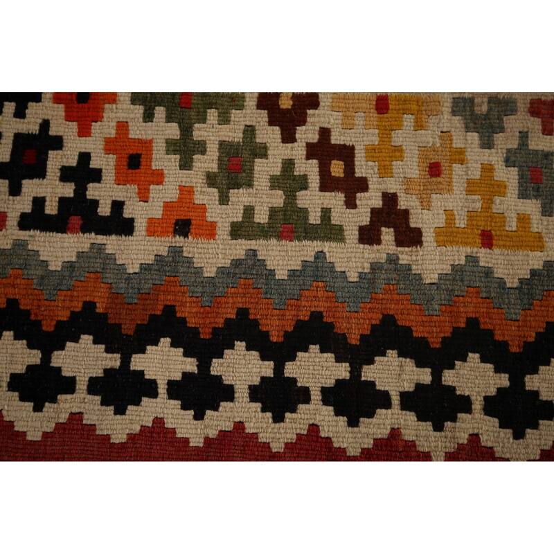 Vegetable Dye Orange Kilim Qashqai Persian Antique Wool Carpet - 4'4"x 10'10"