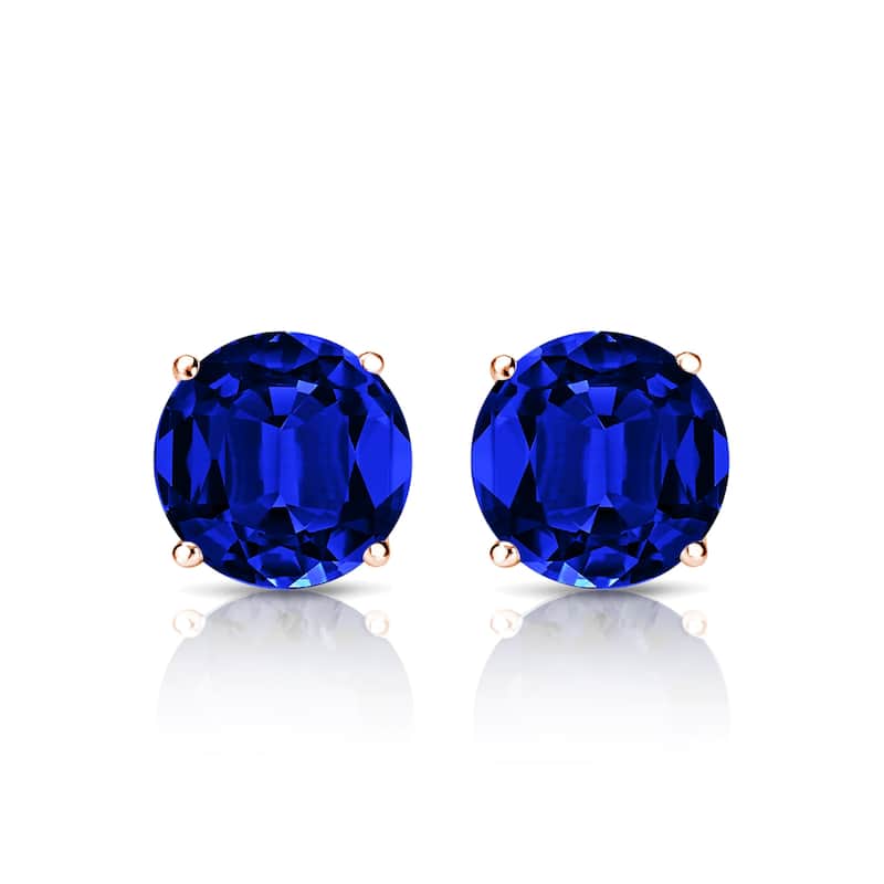 Auriya 14k Gold Lab Grown Gemstone Blue Sapphire Stud Earrings Round 0.25 to 5.00 ct. tw. 4-Prong Martini Push-Back