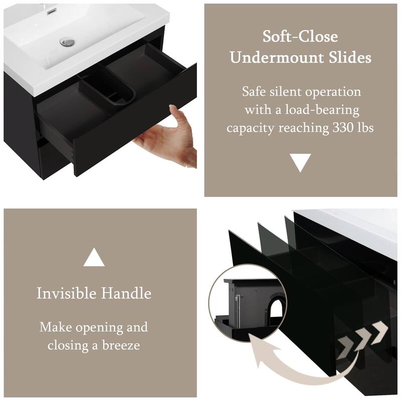 30" Wall-Mounted Bathroom Vanity with Resin Sink - Floating Bathroom Cabinet with Soft-Close Hinges,Floating Vanity Cabinet