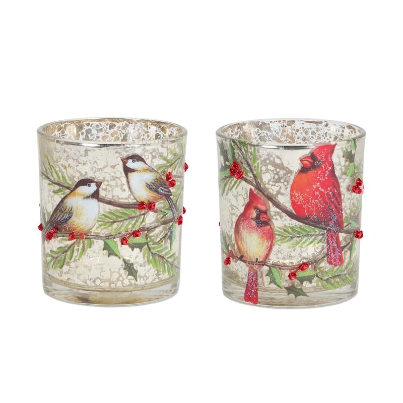 Set of 6 Red Cardinal and Bird Votive Candle Holders 3.25"