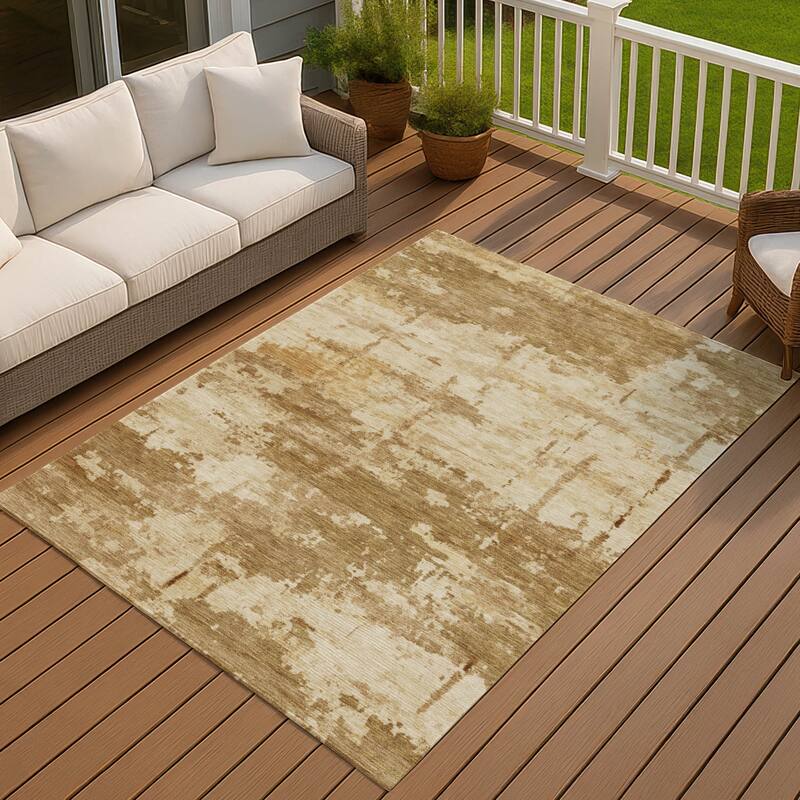 Machine Washable Indoor/ Outdoor Crouppen Modern Chantille Rug - Brown - 9' x 12'