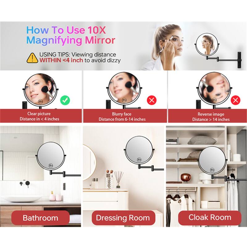 8" 1x/10x Magnifying Double Sided Wall Mounted Makeup Mirror