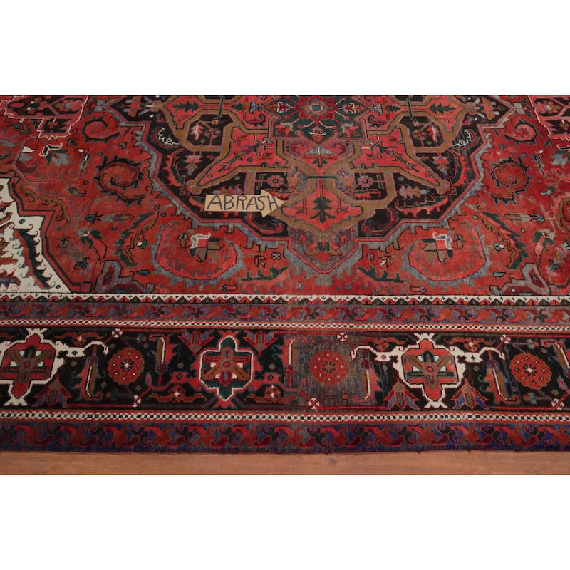 Hand Knotted Oriental 100% Wool Carpet Traditional Floral Red Heriz Area Rug - 10' 11'' X 7' 6''
