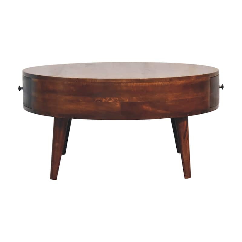 Artisan Furniture Solid Wood Odyssey Coffee Table, Round with 1 Drawer in Brown
